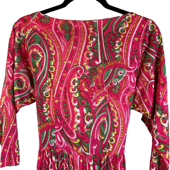 ROBERT ROSENFELD Vintage Red & Green Paisley Maxi Dress - Picture 2 of 16